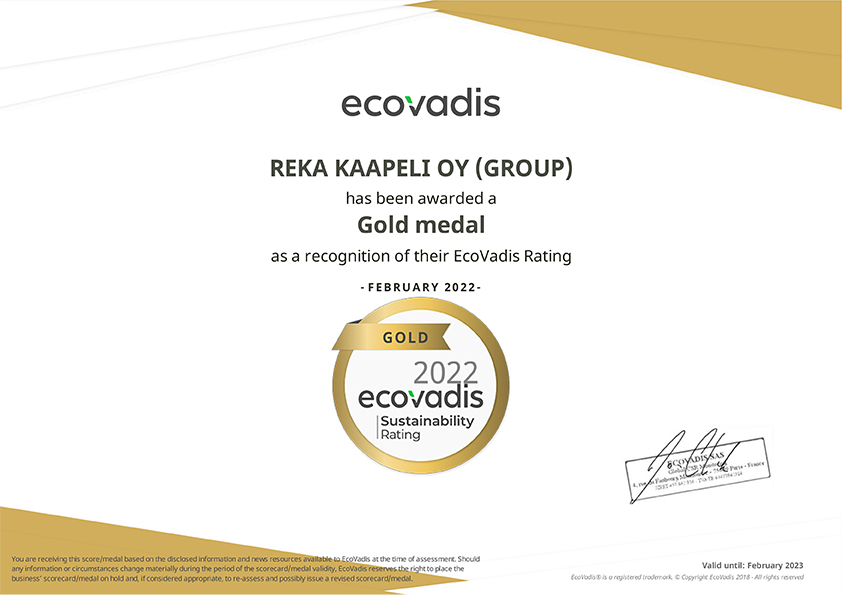Kuva EcoVadis-sertifikaatista