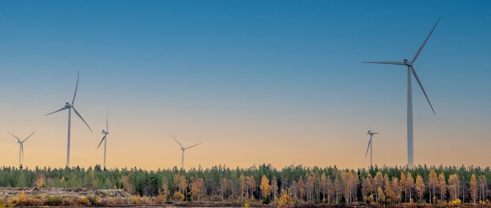 Tuulivoimaloita, Pyhäjoki, auringonlasku
