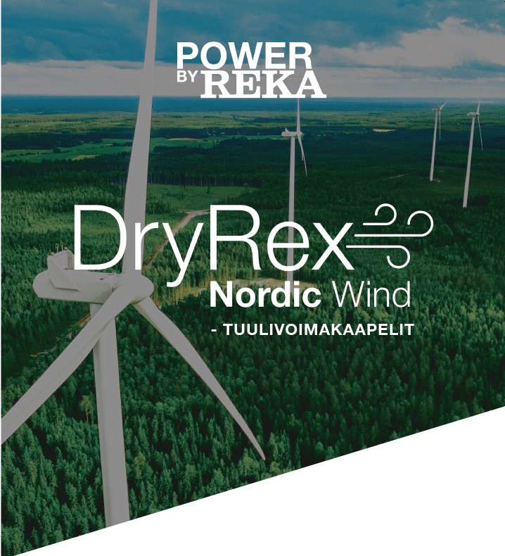 Esitteen kansikuva, tuulivoimaloita metsämaisemassa